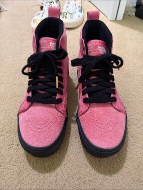 Vans Pink Suede High-Top Sneakers with Black Laces